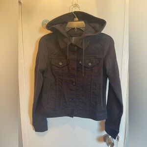 Nwt Levis Womens Black Jean Jacket Hooded Sweatshirt Arms Button Up XS